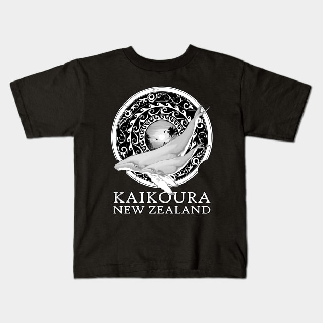 Humpback whales Shield of Kaikoura New Zealand Kids T-Shirt by NicGrayTees